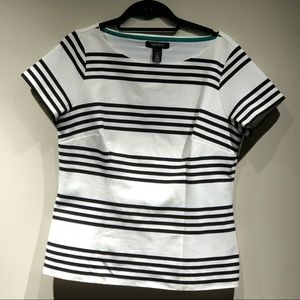 White House Black Market Ponte Stripe Peplum Top